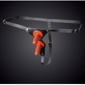 Чёрные кожаные трусики с двумя штырьками для насадок - Sitabella - купить с доставкой в Нижнекамске