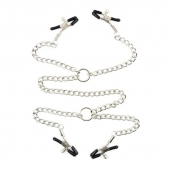 Серебристые зажимы для сосков и половых губ на тонкой цепочке - Notabu - купить с доставкой в Нижнекамске