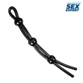 Черное силиконовое лассо с тремя шариками для утяжки - Sex Expert - в Нижнекамске купить с доставкой