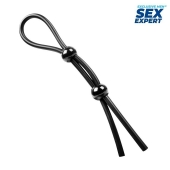 Черное силиконовое лассо с двумя шариками для утяжки - Sex Expert - в Нижнекамске купить с доставкой
