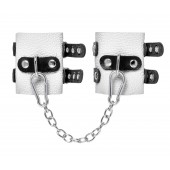 Бело-черные наручники с двумя ремешками и люверсами - Pecado - купить с доставкой в Нижнекамске