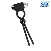 Черное эрекционное кольцо-лассо с вибрацией - Sex Expert - в Нижнекамске купить с доставкой