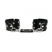 Черные кожаные наручники Sex Game - БДСМ Арсенал - купить с доставкой в Нижнекамске