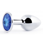 Анальное украшение BUTT PLUG  Small с синим кристаллом - 7 см. - Anal Jewelry Plug - купить с доставкой в Нижнекамске
