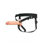 Телесный полый страпон на черных ремнях Hollow Silicone Strap-on - 17,8 см. - Pipedream - купить с доставкой в Нижнекамске