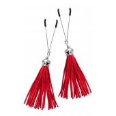 Зажимы на соски «Вилки» с красными кисточками из замши - Pecado - купить с доставкой в Нижнекамске