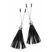 Зажимы на соски «Вилки» с черными кисточками из замши - Pecado - купить с доставкой в Нижнекамске