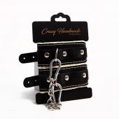 Черные скругленные наручники с мягкой бежевой подкладкой - Crazy Handmade - купить с доставкой в Нижнекамске