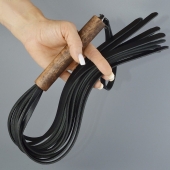 Черная кожаная плеть с деревянной рукоятью - 58 см. - Sitabella - купить с доставкой в Нижнекамске