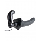 Черный страпон с вагинальной пробкой Deluxe Vibrating Penetrix Strap-On - 19 см. - Pipedream - купить с доставкой в Нижнекамске
