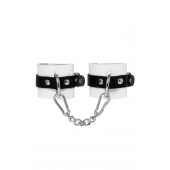 Бело-черные кожаные наручники с одним ремешком с люверсами - Pecado - купить с доставкой в Нижнекамске