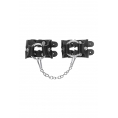 Черные кожаные наручники-браслеты из двух ремешков - Pecado - купить с доставкой в Нижнекамске