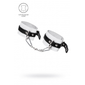 Бело-черные мягкие оковы с одним ремешком и люверсами - Pecado - купить с доставкой в Нижнекамске