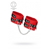 Красно-черные мягкие оковы с двумя ремешками с люверсами - Pecado - купить с доставкой в Нижнекамске