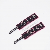 Черно-розовые кожаные наручники с розовой строчкой - Crazy Handmade - купить с доставкой в Нижнекамске