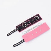 Черно-розовые кожаные наручники с розовой строчкой - Crazy Handmade - купить с доставкой в Нижнекамске