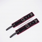 Черно-розовые кожаные оковы с розовой строчкой - Crazy Handmade - купить с доставкой в Нижнекамске