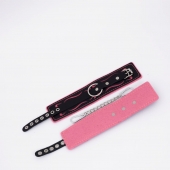 Черно-розовые кожаные оковы с розовой строчкой - Crazy Handmade - купить с доставкой в Нижнекамске