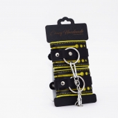 Черно-желтые кожаные наручники с жёлтой строчкой - Crazy Handmade - купить с доставкой в Нижнекамске