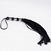 Черный кожаный флоггер со стальной ручкой - 45 см. - Crazy Handmade - купить с доставкой в Нижнекамске