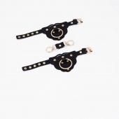 Черные наручники с золотистой фурнитурой - Crazy Handmade - купить с доставкой в Нижнекамске