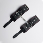 Черные кожаные наручники с красной строчкой - Crazy Handmade - купить с доставкой в Нижнекамске