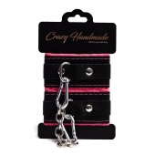 Черно-розовые скругленные наручники с мягкой подкладкой - Crazy Handmade - купить с доставкой в Нижнекамске