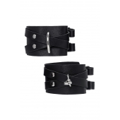 Черные кожаные оковы с двумя перекрёстными ремешками - Pecado - купить с доставкой в Нижнекамске