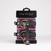 Черные кожаные оковы с розовой строчкой - Crazy Handmade - купить с доставкой в Нижнекамске