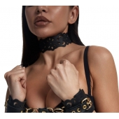 Черный ажурный чокер с золотистой фурнитурой - Crazy Handmade - купить с доставкой в Нижнекамске