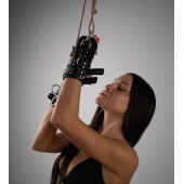 Черные высокие кожаные наручники для подвешивания - Crazy Handmade - купить с доставкой в Нижнекамске