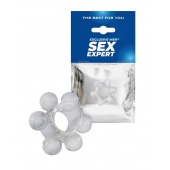 Прозрачное эластичное эрекционное кольцо с 6 шариками - Sex Expert - в Нижнекамске купить с доставкой