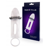 Закрытая насадка на пенис с подхватом мошонки и стимулирующими «ресничками» - Sextaz - в Нижнекамске купить с доставкой