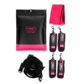 Черно-розовый эротический набор: фиксатор, оковы, наручники, повязка - Erokay - купить с доставкой в Нижнекамске