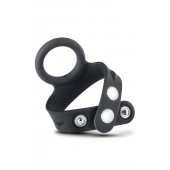 Черное эрекционное кольцо с подхватом мошонки на кнопках VS6 - Blush Novelties - в Нижнекамске купить с доставкой