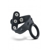 Черное эрекционное кольцо с подхватом мошонки на кнопках VS6 - Blush Novelties - в Нижнекамске купить с доставкой