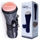 Телесный мастурбатор-вагина в черной колбе с вибрацией - Boys of Toys - в Нижнекамске купить с доставкой