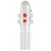 Гелевая прозрачная насадка с шариками и шипами - 14 см. - Toyfa Basic - в Нижнекамске купить с доставкой