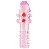 Гелевая розовая насадка с шариками и шипами - 14 см. - ToyFa - в Нижнекамске купить с доставкой