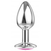 Малая серебристая анальная пробка Diamond Pink Sparkle Small с розовым кристаллом - 7 см. - Lola Games - купить с доставкой в Нижнекамске