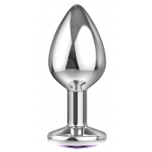 Большая серебристая анальная пробка Diamond Purple Sparkle Large с фиолетовым кристаллом - 8 см. - Lola Games - купить с доставкой в Нижнекамске