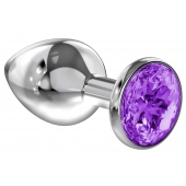 Большая серебристая анальная пробка Diamond Purple Sparkle Large с фиолетовым кристаллом - 8 см. - Lola Games - купить с доставкой в Нижнекамске