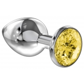 Малая серебристая анальная пробка Diamond Yellow Sparkle Small с жёлтым кристаллом - 7 см. - Lola Games - купить с доставкой в Нижнекамске