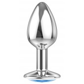 Малая серебристая анальная пробка Diamond Light blue Sparkle Small с голубым кристаллом - 7 см. - Lola Games - купить с доставкой в Нижнекамске