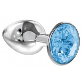 Малая серебристая анальная пробка Diamond Light blue Sparkle Small с голубым кристаллом - 7 см. - Lola Games - купить с доставкой в Нижнекамске
