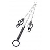 Черно-серебристые зажимы для сосков с кольцом для пениса TOYFA Metal - ToyFa - купить с доставкой в Нижнекамске