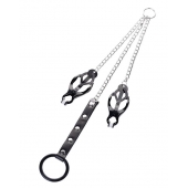 Черно-серебристые зажимы для сосков с кольцом для пениса TOYFA Metal - ToyFa - купить с доставкой в Нижнекамске