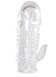 Прозрачная гелевая насадка с шипами и клиторальным отростком - 13 см. - Toyfa Basic - в Нижнекамске купить с доставкой