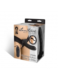 Чёрный полый страпон с вибрацией Unisex Vibrating Hollow Strap-On - 14 см. - Lux Fetish - купить с доставкой в Нижнекамске