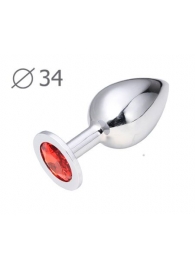 Коническая серебристая анальная втулка с красным кристаллом - 8,2 см. - Anal Jewelry Plug - купить с доставкой в Нижнекамске